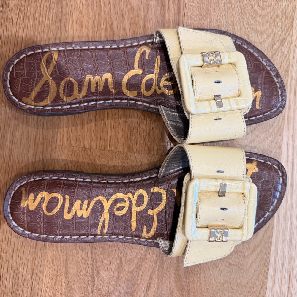 Sam Edelman Pale Yellow Buckle Slide Sandals